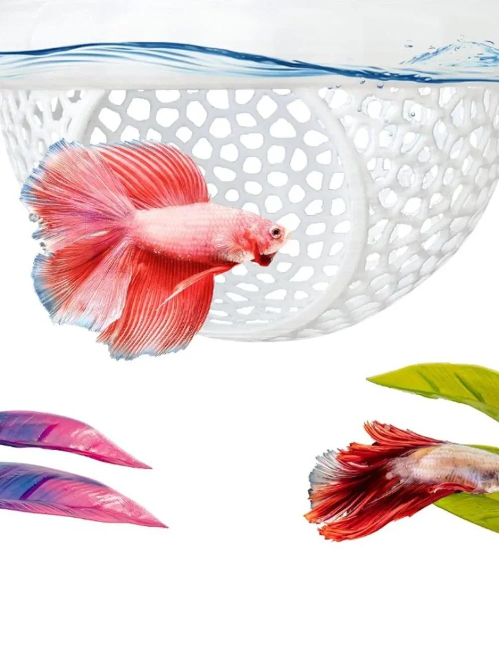3-in-1 Floating Betta Hammock Cave & Betta Leaf Pad with Shrimp Feeder